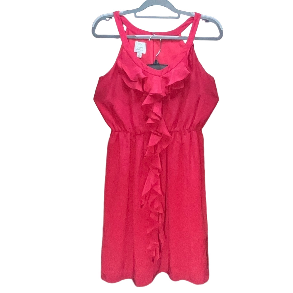 Suzi Chin for Maggy Boutique 100% Silk soft red ruffled dress